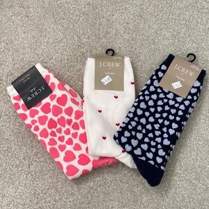 J. Crew Heart Pattern Socks Trio - Pink, White, Navy. NWT